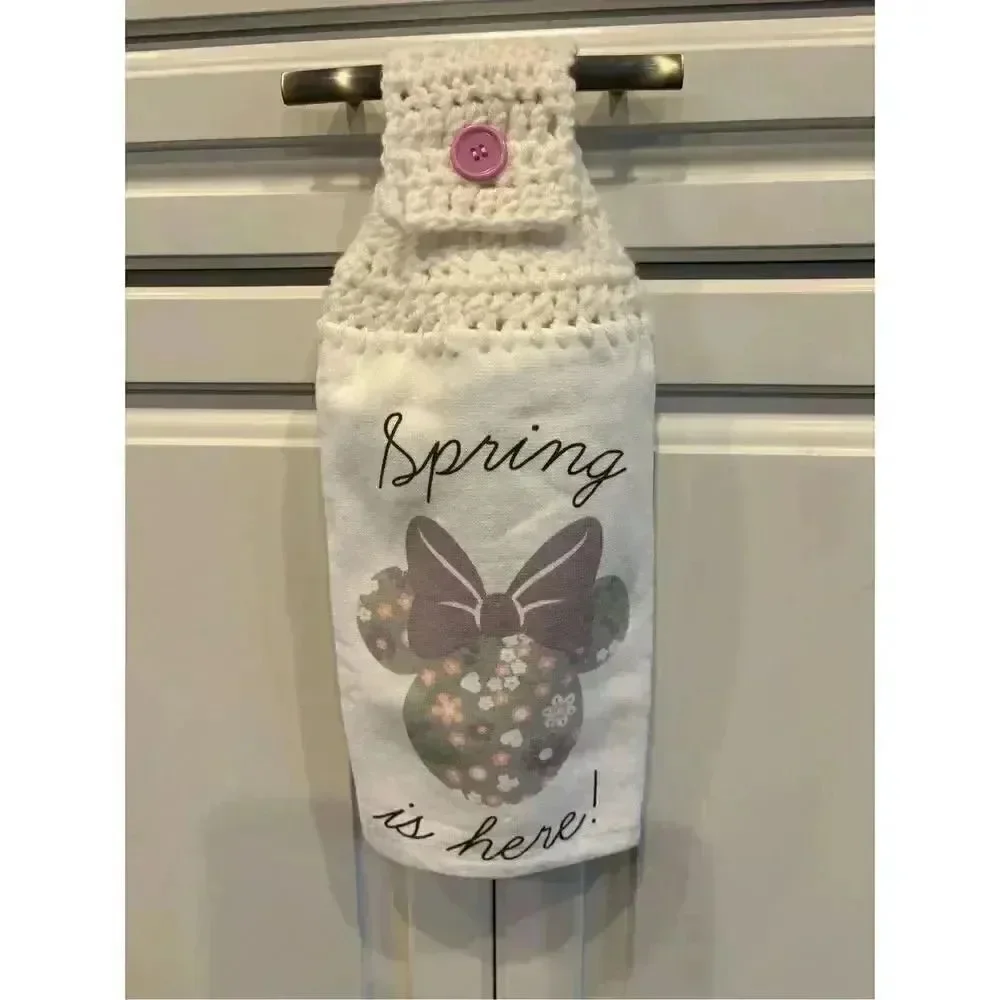Crochet Top Kitchen Towel- Spring Is Here Minnie Mouse